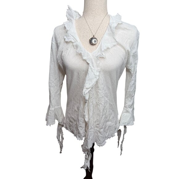 Begauze XL Ruffled White Gauzy Cotton top Romantic grunge fairy Boho Y2K India - Picture 1 of 10